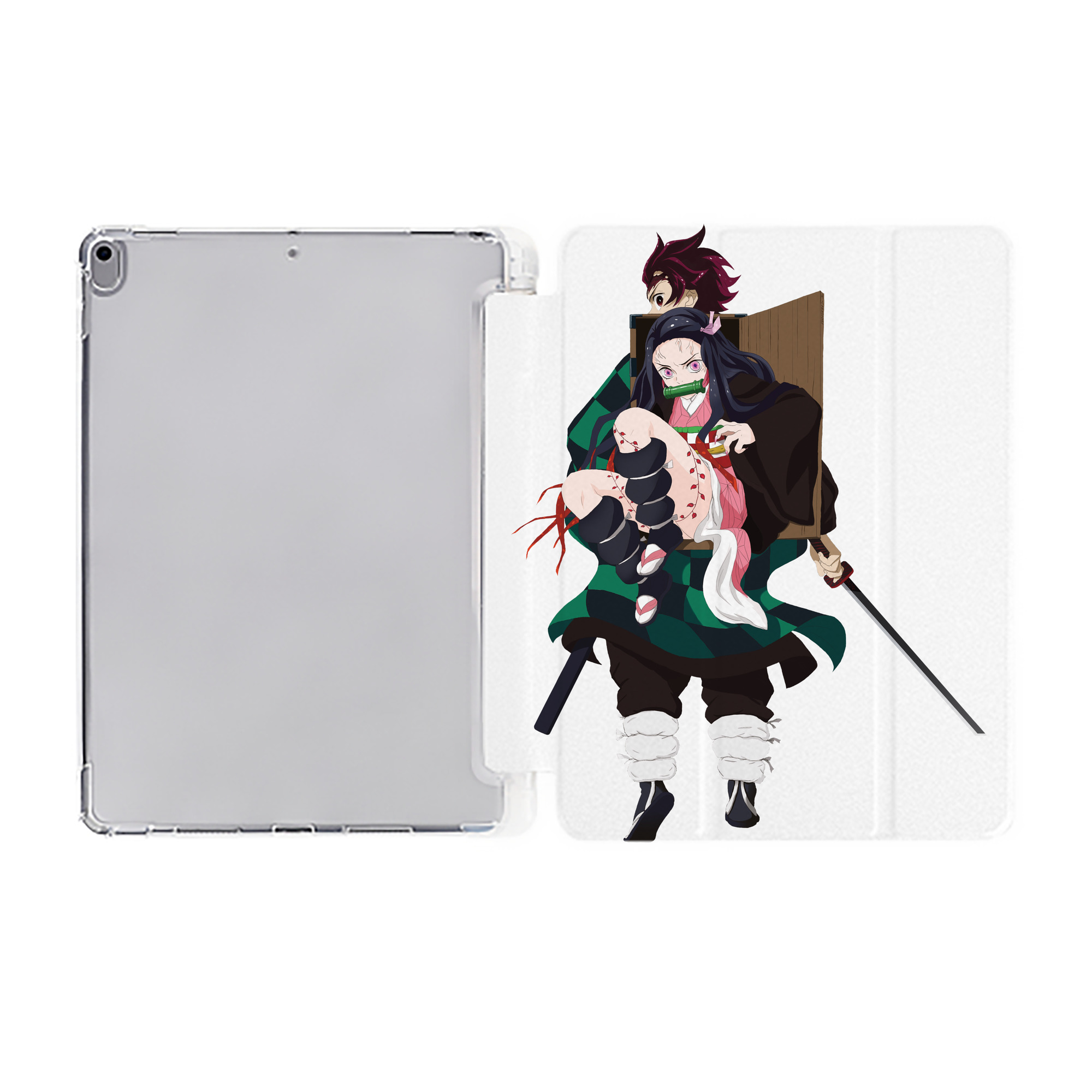 （画像用） 鬼滅の刃（きめつのやいば）竈門 禰󠄀豆子／かまど ねずこ Kamado Nezuko IPad ケース ペン収納付き 三つ折りスタンド PUレザー×シリコン 対応機種9.5/10.5/10.9インチ